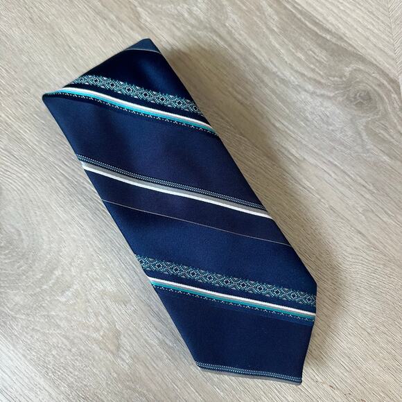 Vintage Envoy Blue Diagonal Stripe Tie Silk Blend 80s - Picture 1 of 5
